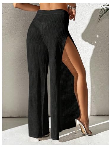 Verdusa Women's Sheer Crochet Cover Up Pants High Split Drawstring Waist Beach Long Pants for Bikini Swimsuits2