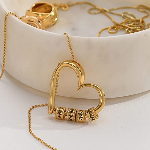 Myka - Personalized Sweetheart Necklace With Custom Engraved Beads In Sterling Silver 18K Gold Plating - Personalized Mothers Day Jewelry For Her Mom Grandma Aunt (18K Gold Vermeil) #TOP3
