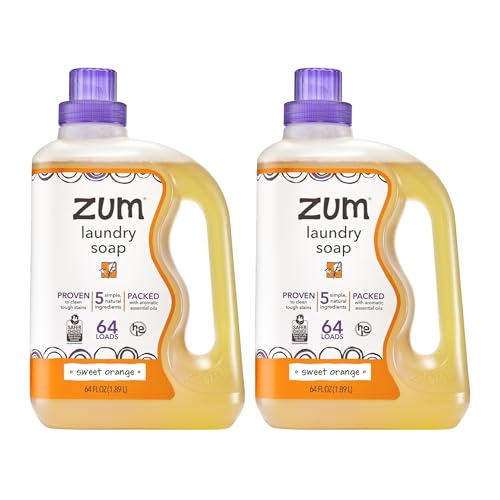 Zum Laundry Soap by Indigo Wild - Liquid Plant-Based Soap with Baking Soda Essential Oils Coconut Oil & More - Wash Up to 64 Loads - Sweet Orange - 64 fl oz (2 Pack)