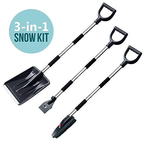 multifun Snow Shovel Kit, 3-in-1 Snow Shovel with Ice Scraper and Snow Brush
