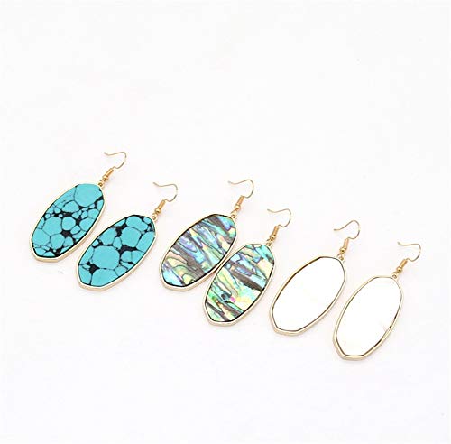 Natural Gemstone Turquoise Oval Abalone Shells Hook Earrings Women's Fashion Water Drop Ear Pendant Dangle Earrings (Abalone Shell) #TOP4