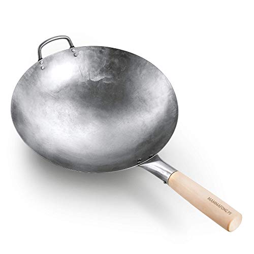Wok con fondo redondo y tapa, acero al carbono 14" miniatura 2