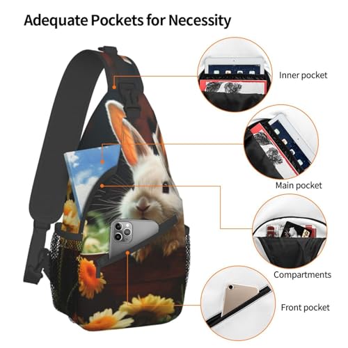 Bolso bandolera unisex con diseño de conejo y flores miniatura 4