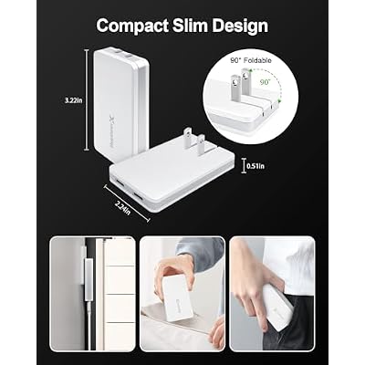 Type C Flat Wall Charger, 67W Flat USB C Wall Charger Block Slim Fast Charging Block with Foldable Plug Double USB C Port Power Adapter for iPhone 15/14 Pro Max Plus Mini, AirPods, iPad,Samsung Galaxy