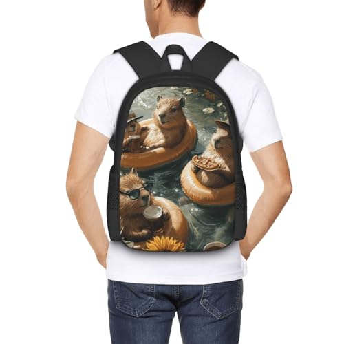 Image of Cute Capybara Print Backpack For Men Women Lightweight Daypack For Daily Commutes Business Travel Hiking