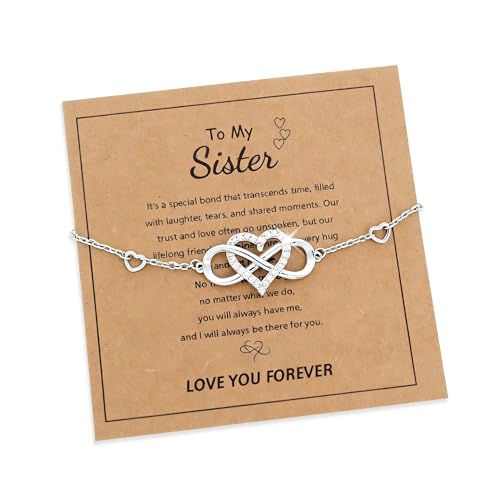 Agriajun Gift for Sister Silver Infinity Love Heart Bracelet for Women, Dainty Statement CZ Rhinestone Infinite Forever Adjustable Chain Bracelet Anniversary Prom Fashion Accessories Jewelry