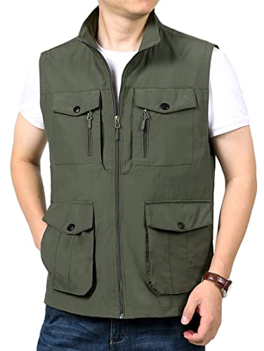 Louechy Men's Travel Vest Multi Pockets Utility Vest Lightweight Sleeveless Jacket For Hiking Fishing Golf 3896-0/Army Green-S #TOP1
