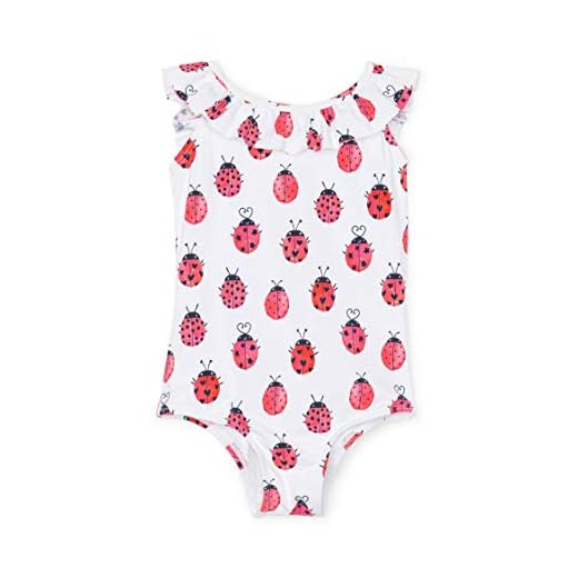 Hatley Ruffle Swimsuits baño, Blanco (Love Bugs 100), 10 años para Niñas