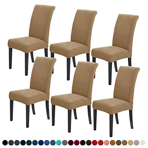 Joccun Chair Covers for Dining Room Set of 6, Dining Chair Slipcovers Stretch Dining Room Chair Covers Seat Protector,Washable Parsons Chair Cover for Home,Hotel,Banquet(Tan,6 Pack)