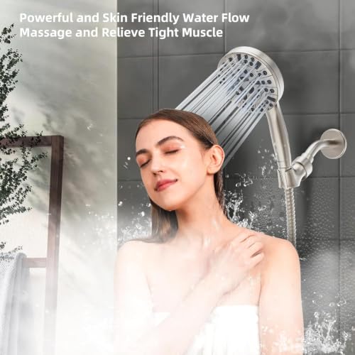 Image of BESAQUO 9 Settings High Pressure Handheld shower head with Power Wash | Pause Mode for Water Saving, Power Wash for Tub&Tile, Easy Clean Nozzles, 6ft Hose,Bracket / Satin Nickel