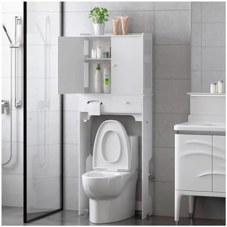 Over The Toilet Storage Cabinet with 2 Doors & Pull-Out Drawer - Space-Saving Bathroom & Laundry Organizer, Stylish Storage Solution for Small Spaces