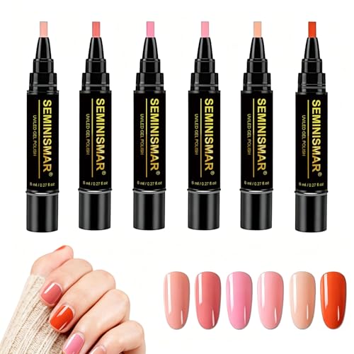 Stylo Vernis à Ongles Gel 6 Couleurs, Facile à Appliquer, Séchage Rapide sans Lampe UV, Idéal pour Manucure Professionnelle ou à Domicile/Voyage - Kit 8ml