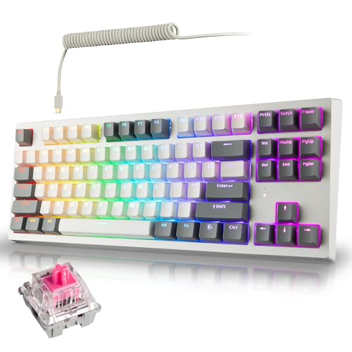 Image of TECWARE Phantom+ Elite 87 Key RGB Mechanical Gaming Keyboard | 3 Mode Wireless Bluetooth 5.0 2.4GHz & USB C Wired | Hot Swappable 5 Pin | Double Shot PBT Keycaps | Wraith Pink Switch - White