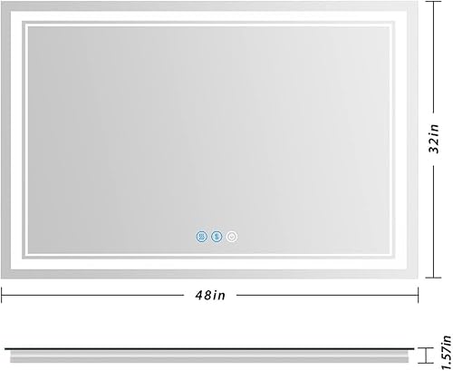 Miniatura 6 de Espejo LED de baño de 48 x 32 pulgadas, espejo iluminado de pared para baño, espejo grande de tocador de baño de 48 pulgadas con luces, 3 colores