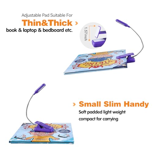 Image of VAVOFO Rechargeable Book Light for Reading in Bed Kids, 7 LED Reading Light with 9-Level Warm Cool White Daylight, Eye Care Lamp with Power Indicator for Bookworms (Dark Purple)