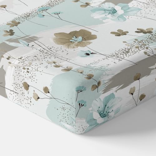 Image of LORETO - A QUALITY LINEN BRAND 210 TC 100% Pure Cotton King Size Fitted Bedsheet with 2 Pillow Covers for 78 x 72 Inch Mattress, All-Around Elastic, 8 Inch Deep Pocket, Light Green & Beige
