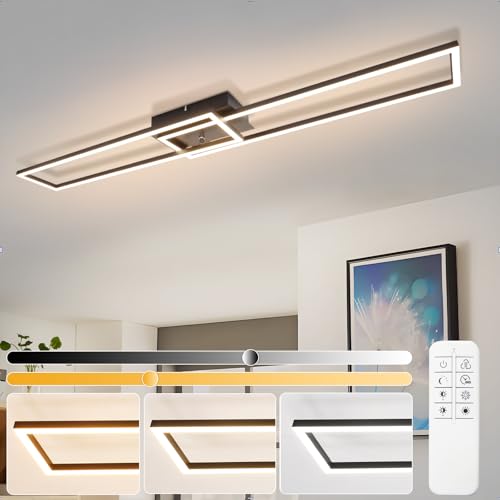 Homefire Deckenlampe Wohnzimmer LED Deckenleuchte: 36W Modern Küchenlampe Stufenloses Dimmbar 3000K - 6500K Schwarz Wohnzimmerlampe mit Fernbedienung Deckenbeleuchtung für Küche Schlafzimmer