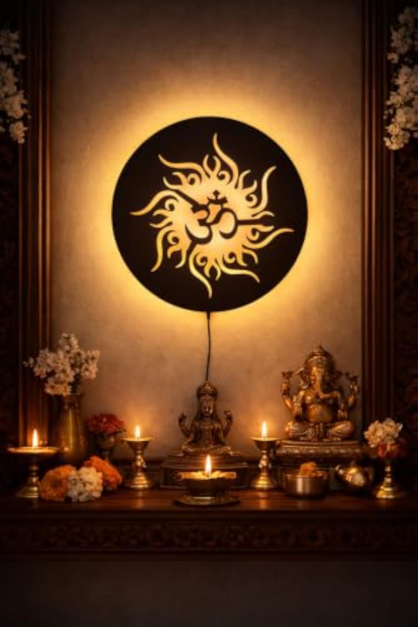 LED Backlit Om Symbol Wooden Wall Decor, 18 x 18 Inch