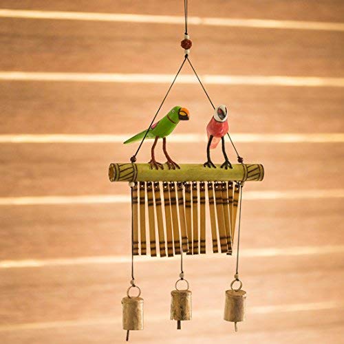 Carillon à vent oiseau suspendu extérieur en bois pour décoration jardin
