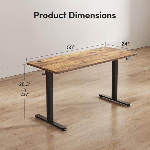 Image of FEZIBO Electric Standing Desk Adjustable Height, 55 x 24 Inch Sit and Stand Desk, Home Office Desk, Ergonomic Workstation Computer Desk, Rustic Brown