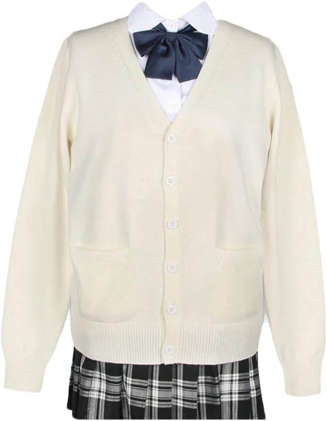 School Cardigan for Girls, High School Uniform, School Sweater, V-Neck, Student, Commuting to School, School Knit Cardigan, Solid Color, Loose Fit, Women's, Commuting to Work, Spring