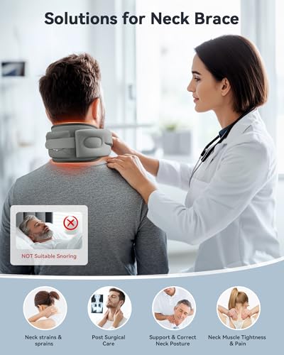 Image of Heated Neck Brace Cervical Collar - Neck Support Brace with Heating Pad, Soft Foam Wraps Keep Vertebrae Stable and Aligned for Relief of Cervical Spine Pressure for Women & Men Gray (M Size)