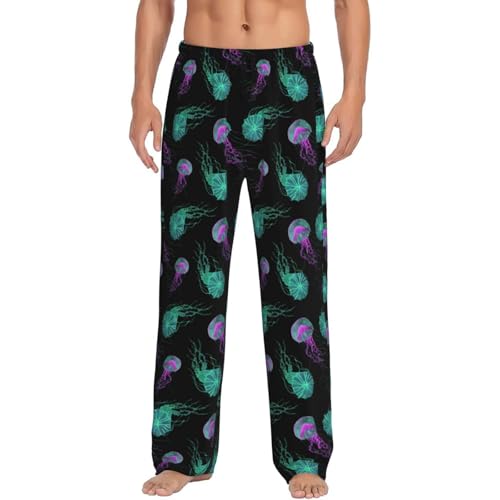 Jellyfish Glow in Dark Men's Pajama Pants Sleepwear Bottom Long Sleeve Sleep & Lounge Pants With Pocket