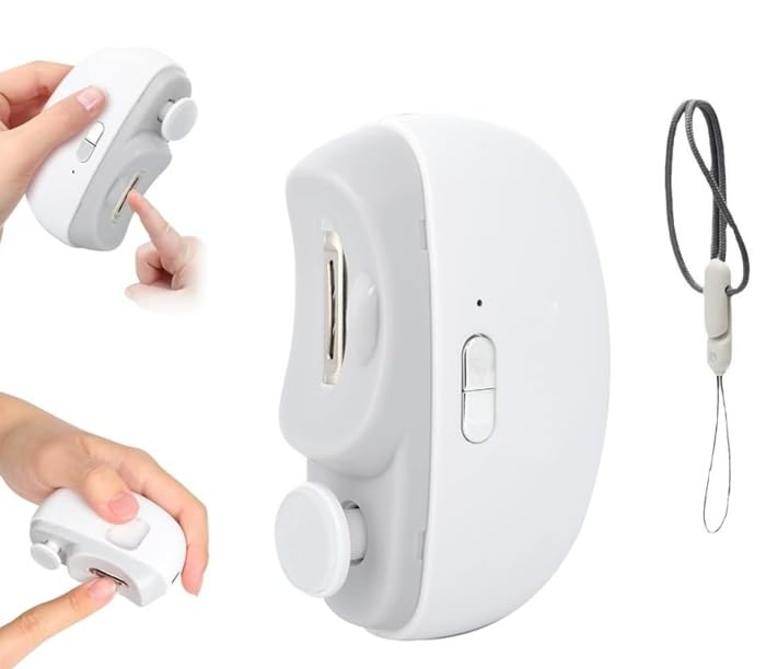 Vellaluna Electric Automatic Nail Clipper with Light & 2 Speeds,Fingernail Cutter and File 2 in 1 Design, USB Rechargeable Safety Fingernail Trimmer for Baby, Kids, Seniors and Adult (White)