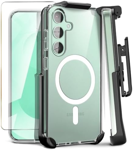 MOTIVE Designed For Samsung Galaxy S25 Case With Belt Clip, Magnetic Case Magsafe Compatible, Heavy Duty And Quad Layer Military Protection For S25 Holster, 6.2" | Black [Fits S24 Phone