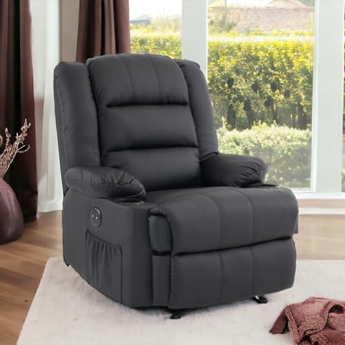 Poltrona do Papai Reclinavel Elétrica Com Entrada USB Corino Premium Preto