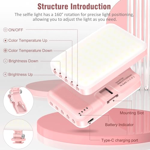 Image of ALTSON 60 LED Portable Selfie Light Video Conference Lighting with Clip & Camera Tripod Adapter Rechargeable 2200mAh CRI 97+, 9 Light Modes for Phone iPhone Webcam Laptop Photo Makeup