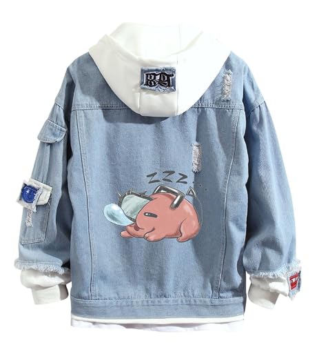 Anime Chainsaw Man Denim Jacket Hoodie Jeans Sweatshirt Sweater Hooded Pullover Fleece