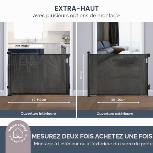 Dreambaby Barrière de sécurité escamotable pour bébé et Chien, barrière de sécurité en Maille Extra Large pour bébé jusqu'à 140 cm, Hauteur 90 cm, 2 indicateurs de Verrouillage EZY-Check, Montage sur – vue 2