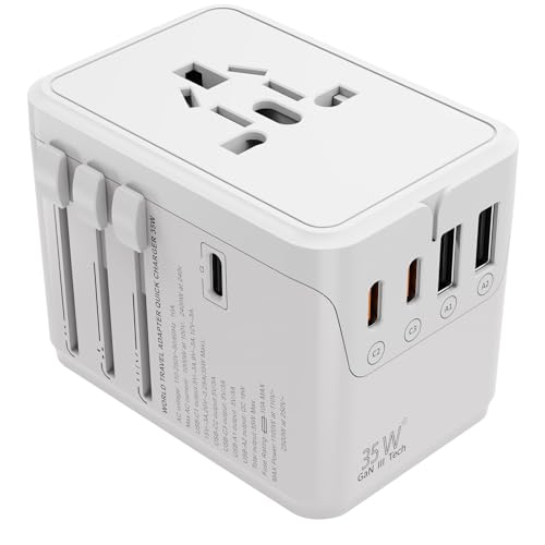Universal-Travel-Adapter-Worldwide-35W-GaN-IIIPD-Fast-Charge-European-Travel-Plug-Adapter-with-3-USB-C-2-USB-A-Ports-International-Power-Adapter-for-US-to-Europe-UK-AUS-JapanType-CGAI-white Universal Travel Adapter Worldwide- 35W GaN III/PD Fast Charge European Travel Plug Adapter with 3 USB-C& 2 USB-A Ports, International Power Adapter for US to Europe UK AUS Japan(Type C/G/A/I) (white) - Image 1