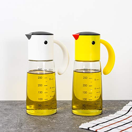Olive Oil Dispenser Bottle for Kitchen Cooking - Auto Flip Condiment Container With Automatic Cap and Stopper - Leakproof Vinegar Glass Cruet Stainless Steel Non-Drip Spout (white and yellow) - Thumbnail 5