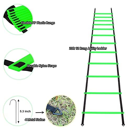 Lealyric Soccer Training Equipment-Sports Agility Ladder,Resistance Parachute,Cones,Steel Stake,Carry Bag For Outdoor Home Speed Training-Green 1 #TOP4