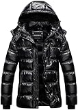 CREATMO US Women's Winter Jacket Hooded Heavyweight Windproof Puffer Coats Warm Windproof Ladies Parka Shine Black L