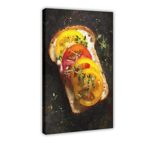 JDBeehpy 1pcs Framed Exquisite Sandwich Wall Art Canvas Prints Yellow Red Tomatoes Toast Bread Picture Painting Wall Decoration for Living Room Dining Room Kitchen Food Lover Gift 16" L X 24" W