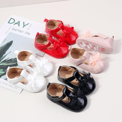 Infant Baby Girls Dress Shoes Newborn Bowkont Mary Jane Flats Non-Slip Lightweight Soft Sole Toddler First Walkers Princess Wedding Shoes2