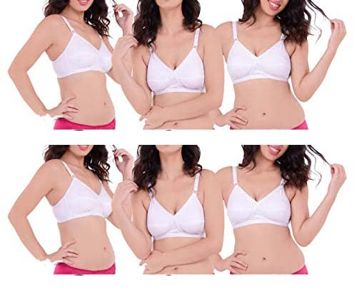 CaracalWomen's White Cotton Plus Size Cross Belt Non -Padded Wire Free Full Coverage Bra for Heavy Bust for Everyday Use (Combo Pack)