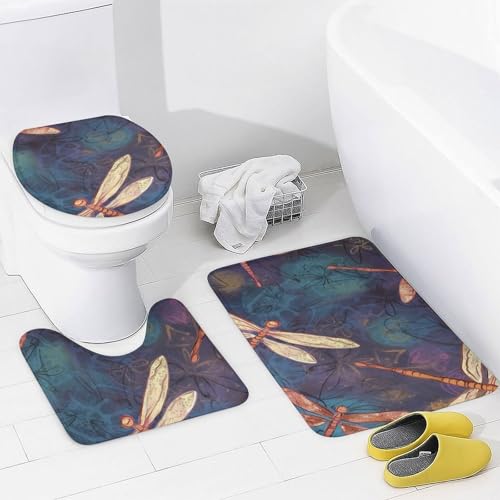 Housse de toilette antidérapante et tapis de douche libellule