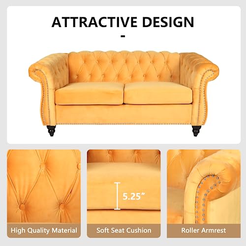 Image of QHITTY 2 Piece Living Room Set, Sectional Chesterfield Sofa Chair Contemporary Upholstered Velvet Loveseat Couch Sets for Living Room, Bedroom, Office