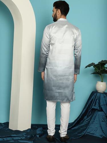 Image of SOJANYA (Since 1958, Men's Jacquard Silk Multi Shade Sequinned & White Pyjama Set