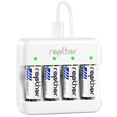Rapthor Rechargeable 123A / 123 Lithium Batteries 750mAh with Fast Charger Compatible with Arlo Wireless Security Camera Flashlights Smart Sensors Alarm System (4 Batteries+ 1 Fast Charger)