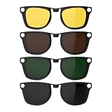 HIBLOKS 4Pcs Polarized Clip for Ray-Ban Meta Wayfarer RW4006 & Gen 2 RW4012 Regular (50-22), Shiny Black Frame Discoloration Clip-on for Meta Wayfarer Gen 2, (Black+Green+Brown+Yellow)