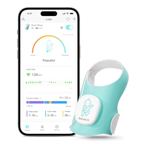 Sense-U Smart Sock Shoe Baby Monitor - Track Baby’s Heart Rate, Movement and Sleep, Infant Foot Monitor for Peace of Mind