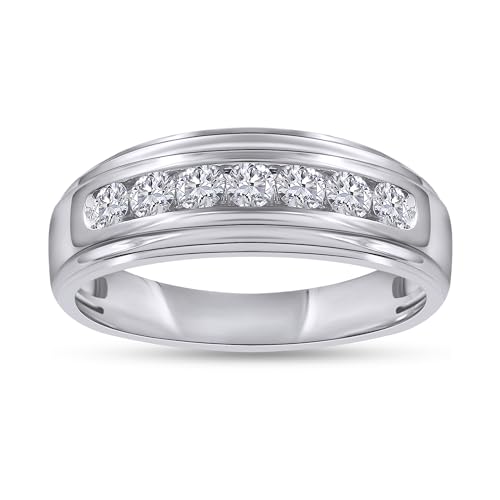 AFFY Mens Wedding Band Ring in 10K Solid White Gold 1/2 Ct Round Lab-Grown Diamond (F-G Color VS-SI Clarity) 7-Stone Channel Set Anniversary Band Jewelry Gift for Him Size- 8