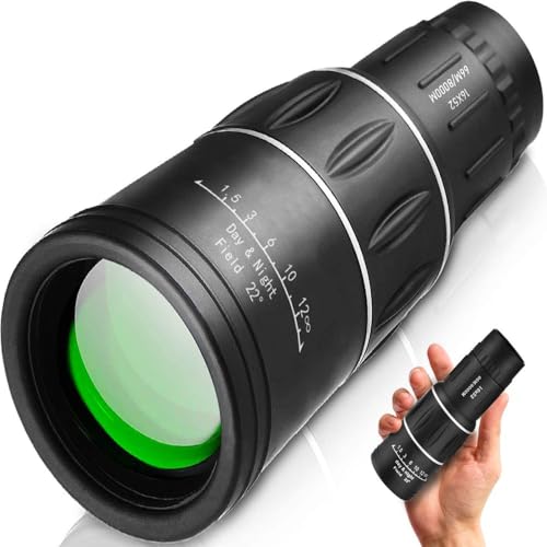 16x52 High Power Monocular Telescope, Black, BAK4 Prism with FMC Lens, Wide Field of View, for Gifts, Outdoor Viewing,Bird Watching,Hiking,Concert,Travelling