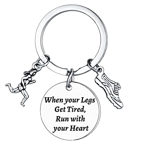 Mebvdebe Inspirational Running Keychain - 'Run with Your Heart' Engraved, Silver, Modern Style, Unisex, Women's Gift, Runners, Active Individuals