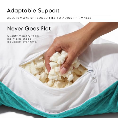 Image of Nestl Reading Pillow with Shredded Memory Foam, Designed for Sitting Up in Bed and Couch, Back and Arms Adjustable Support for Adult & Teens Backrest Pillows for Reading, with Washable Cover Teal
